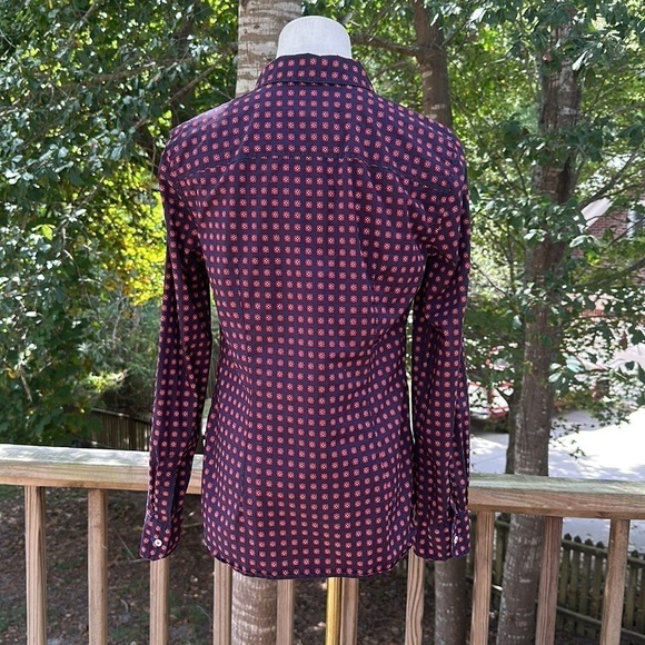 TALBOTS BLUE RED Small Floral Graphic Button Down Shirt 6 - Picture 4 of 11